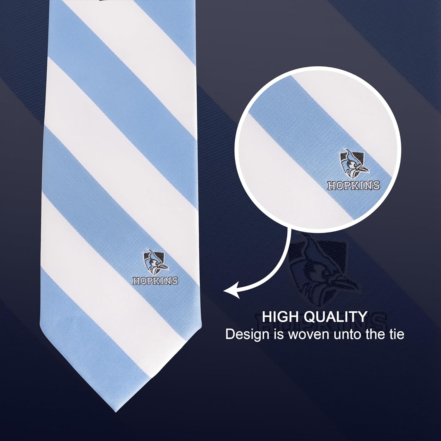 Desert Cactus Johns Hopkins University Neck Tie JHU Blue Jays 100% Polyester Necktie with Logo, Officially Licensed (Style A)