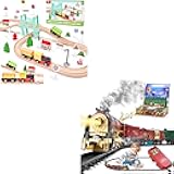 47Pcs Wooden Train Set for Toddlers & Train Set with Gift Case and Remote Control (Christmas Train)