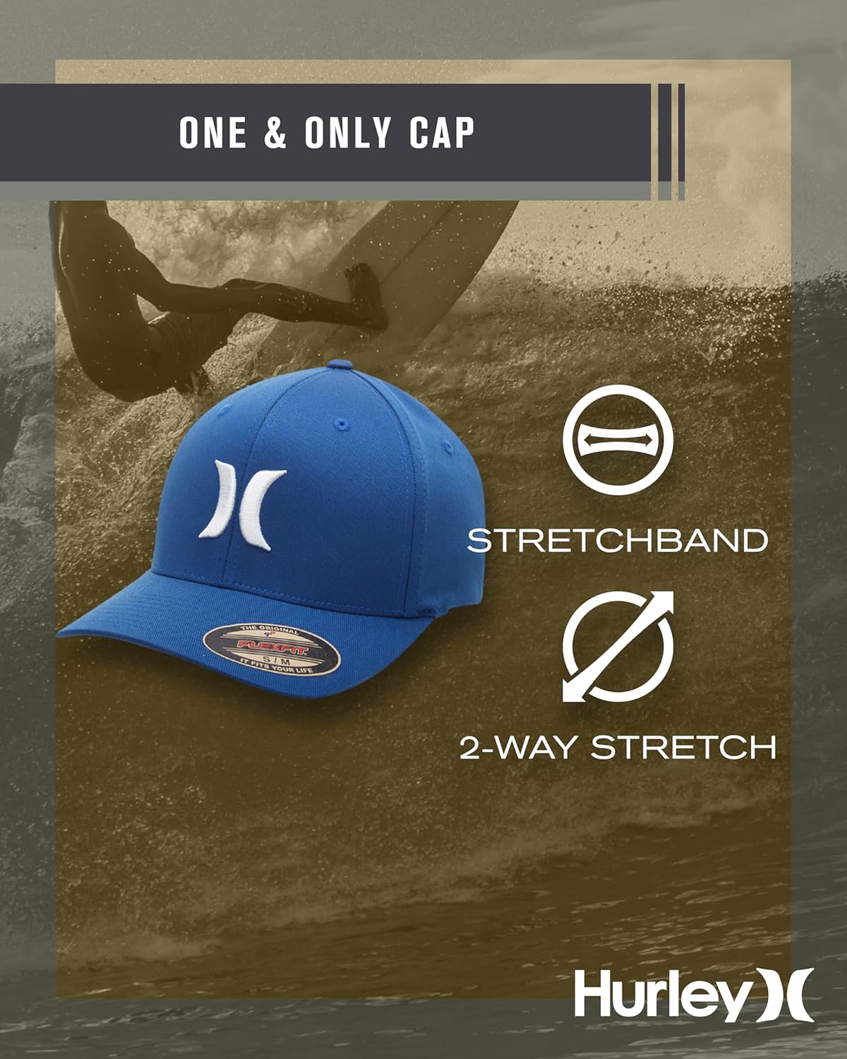 Hurley Mens Baseball Cap - Flexfit Fitted Baseball Caps for Men (Sizes: S-XL) - Image 2