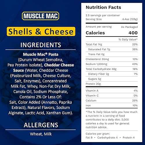 Miniatura 5 de Muscle Mac Pasta de conchas y queso para todas las edades, 0.71 onzas de proteína por porción, queso real, sin OMG, 11 onzas (paquete de 12)