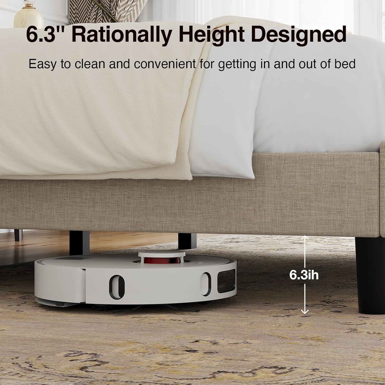 Novilla Queen Size Bed Frame, Queen Bed Frame with Headboard, Linen Upholstered Wing Side Headboard, No Box Spring Needed, Heavy Duty Feet, Easy Assembly, Beige