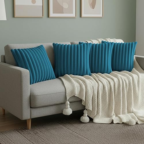 Miniatura 4 de Juego de 4 fundas de almohada azules de 18 x 18 pulgadas, bonitas fundas de almohada bohemias para sofácama, fundas de almohada decorativas para