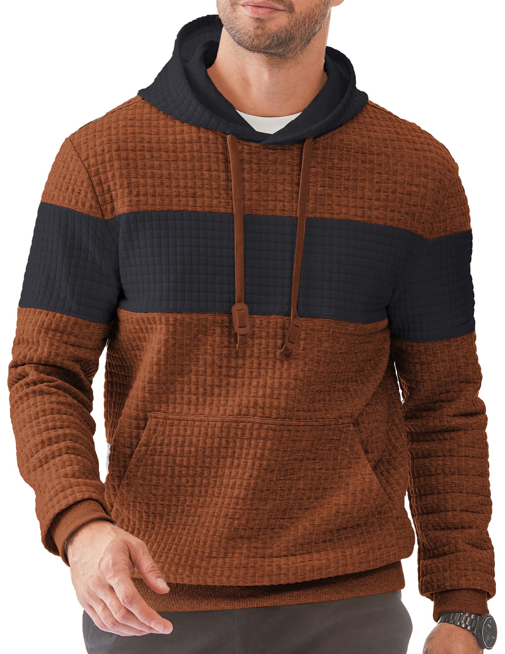 JMIERR Kapuzenpullover Herren Pullover Langarm Hoodie Herren Warm Jacquard Casual Farbblock Sweatshirt mit Taschen