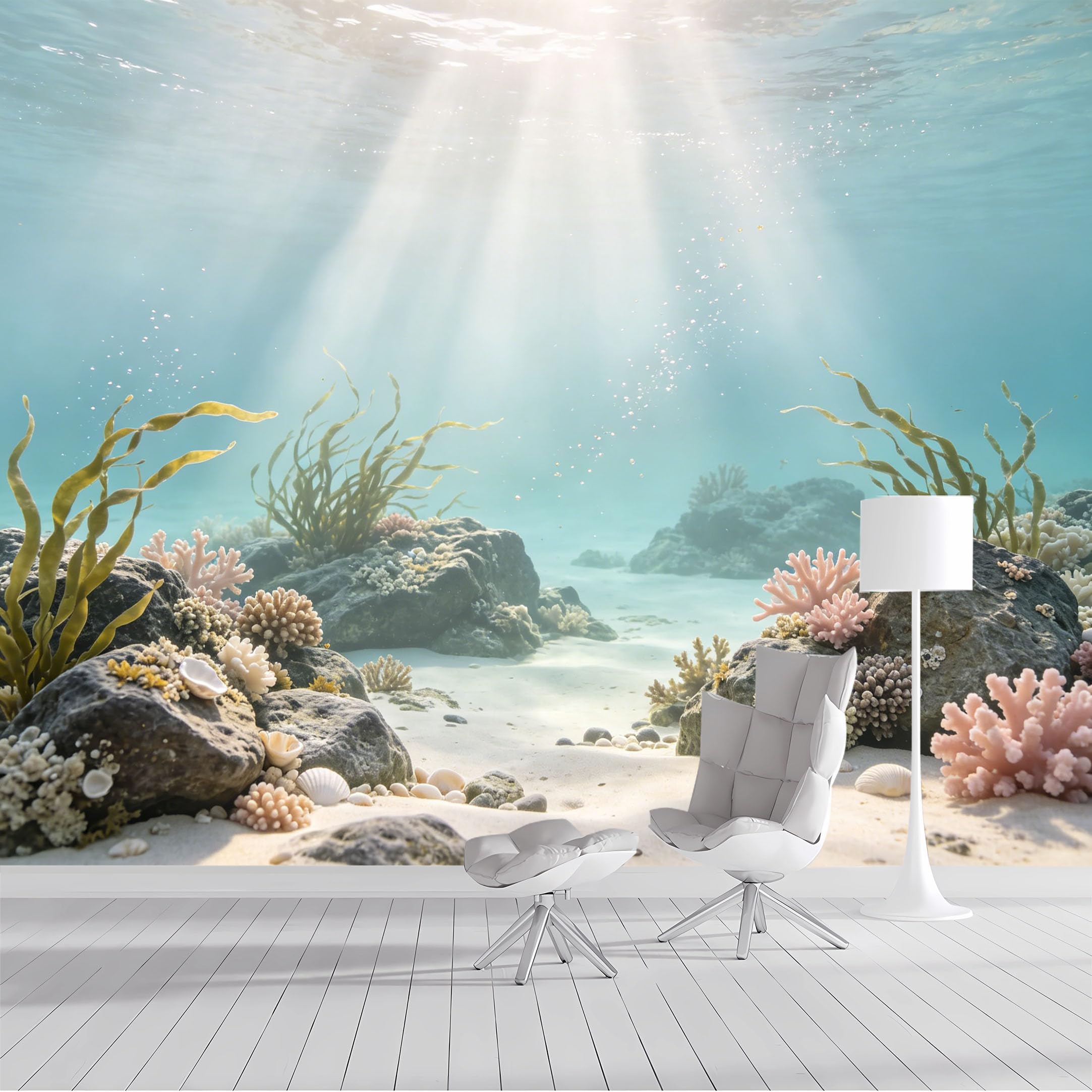 Custom Size Wall Mural Underwater Coral Reef Seascape Ocean Marine Life Watercolor SelfAdhesive Wall Fabric Removable Peel and Stick Wallpaper Wall Decor for Living Room Bedroom Bathroom