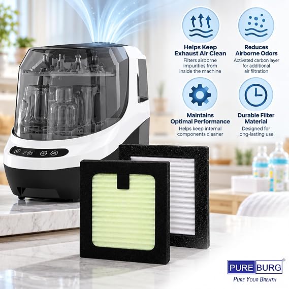 PUREBURG Replacement Filter Compatible with Baby Brezza Bottle Washer Pro, 6-Pack HEPA Air Clean Dust