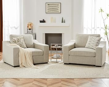 47" W Oversized Accent Chair Set of 2, Comfy Upholstered Sofa Chair with Large Seat and Wide Armrest, Pet-Friendly Modern Lounge Armchair for Living Room/Apartment/Bedroom, Soft Linen, Oatmeal