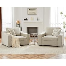 ABCASA 47" W Oversized Accent Chair Set of 2, Comfy Upholstered Sofa Chair with Large Seat and Wide Armrest, Pet-Friendly Modern Lounge Armchair for Living Room/Apartment/Bedroom, Soft Linen, Oatmeal