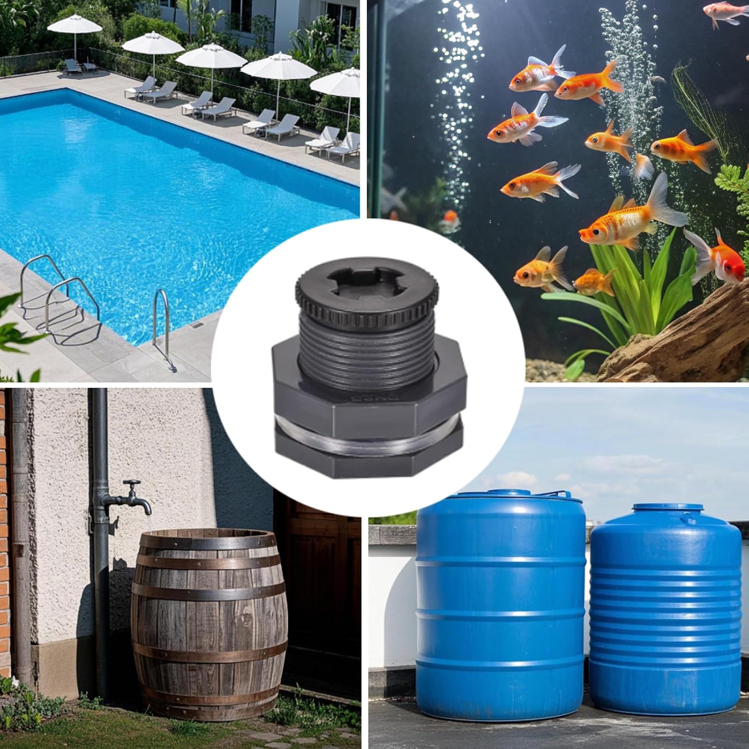 2 Pcs Bulkhead Water Tank Connector Adapters with Plug Fitting for Rain Barrels, Aquariums,Water Tanks,Pools