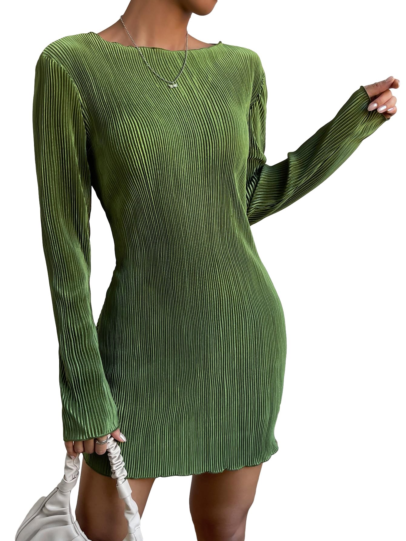 Cozyeasewomens Lettuce Trim Boat Neck Dress Elegant Bodycon Long Sleeve |  Desertcart Bahamas