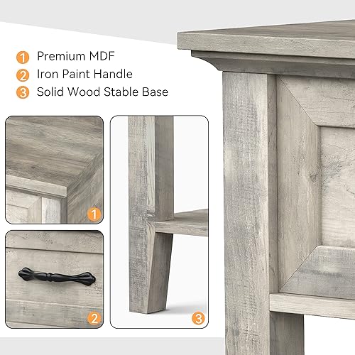 Miniatura 7 de GAOMON Mesita de noche gris, mesa auxiliar para sala de estar con cajón y estante de almacenamiento, mesita de noche de madera para dormitorio,