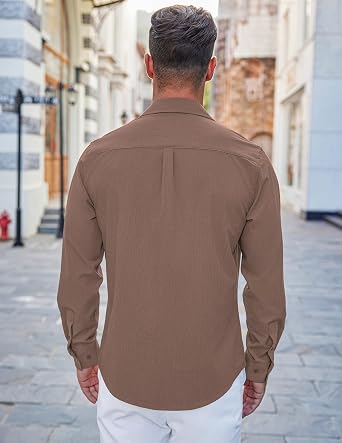 COOFANDY Men's Casual Button Down Shirts Long Sleeve Untucked Shirts Regular Fit Linen Shirt