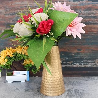 Nexplora Industries Pvt. Ltd. Metal Flower Vase for Home Decoration Gift, Flower Pot, Height 20 cm, Golden