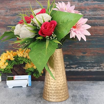 Nexplora Industries Pvt. Ltd. Metal Flower Pot for Home Decor, Decorative Flower Vase, Height 20 cm, Golden
