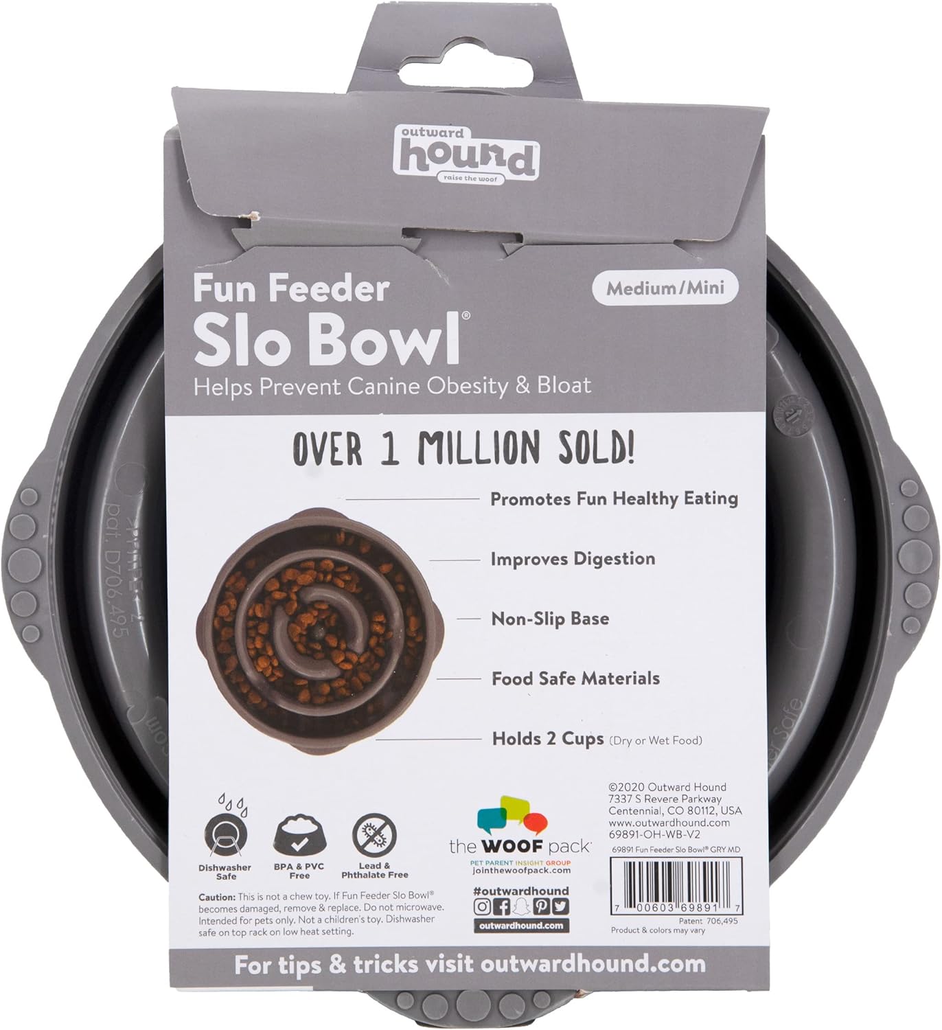 Outward Hound Fun Feeder Slo Bowl, Slow Feeder Dog Bowl, Medium/Mini, Grey : Pet Supplies