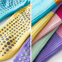 Vista 9 de Yoga Pilates Socks with Grips for Women Non Slip Color Blocking Cushioned Crew Socks for Barre Ballet Dance