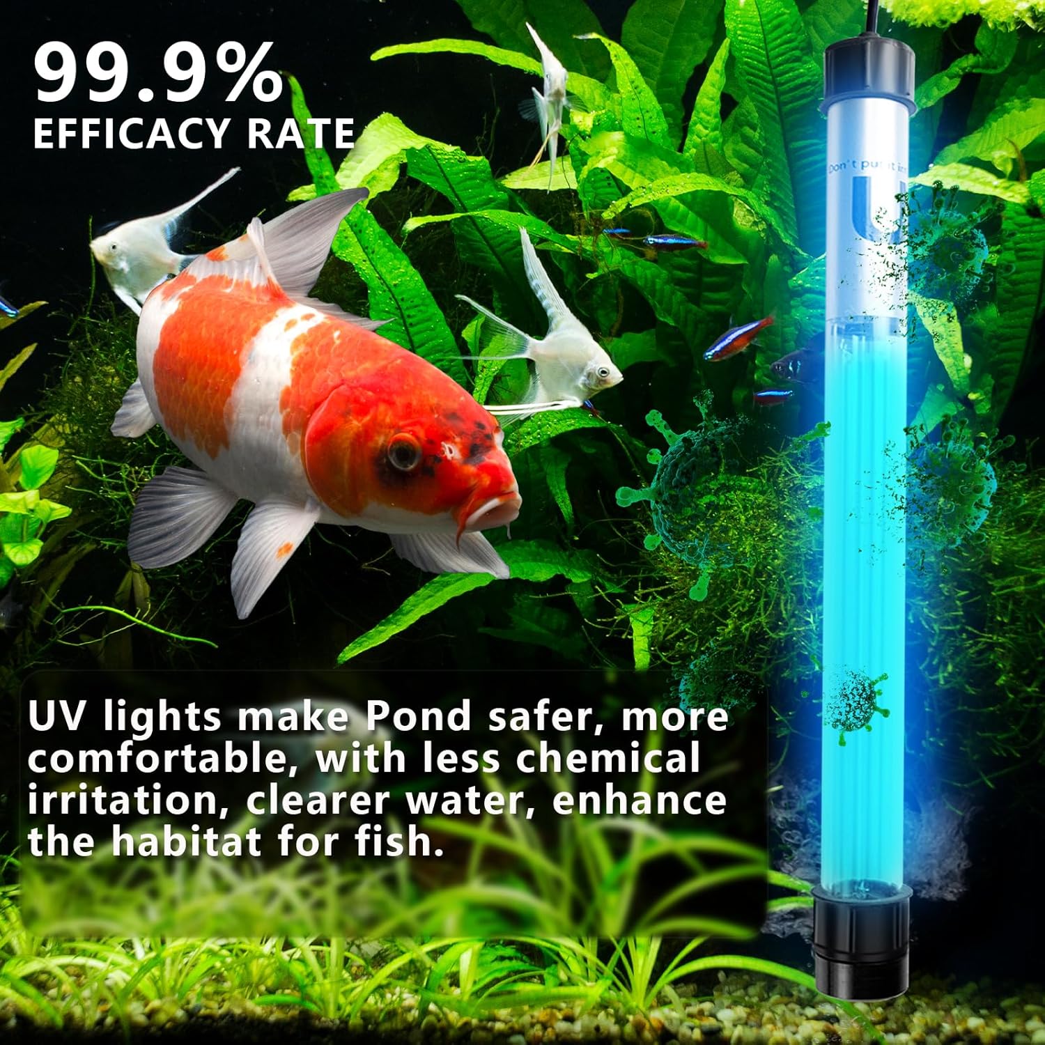 32W Pond UV Light for 200-2000 Gallon, Aquarium UV Light, UV Water Clarifier for Pond, Cold Plunge, Koi Pond, Aquarium, Swimming Pool and Fish Tank for Algea Control