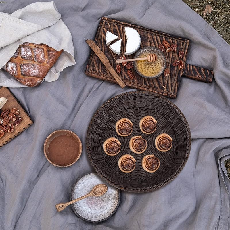 Amosfun パン容器 パン入れ 編みパンかご 編みかご 収納バスケット 丸い フルーツバスケット パン保管バスケット 模造籐 多機能 雑貨かご おしゃれ 籠 野菜かご 直径35高さ7 5cm コーヒー色 Yfodqkqd5j Www Vishwa Co In