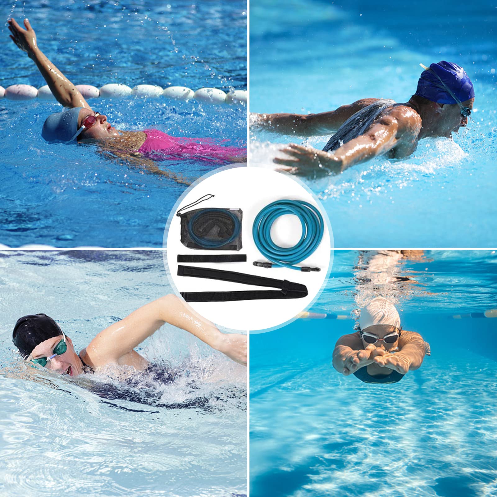 Schwimmgurt für Pool, Einstellbare Pool Schwimmgürtel Schwimmwiderstand Gürtel Schwimmtrainer, Widerstandstraining Schwimmtraining Bungee Schwimmgürtel für Jeden Pool Geeignet