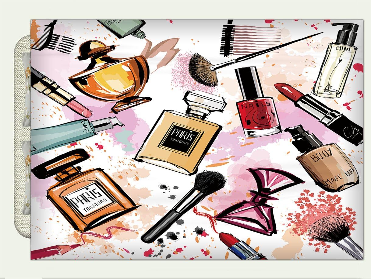 Ankeru Flannel Throw Blanket Girly Decor Cosmetic And Make Up Theme Pattern With Perfume And Lipstick Nail Polish Brush Modern City La Autumn Winter Warm Double Sides Print Blanketry, 47"W x 31"H