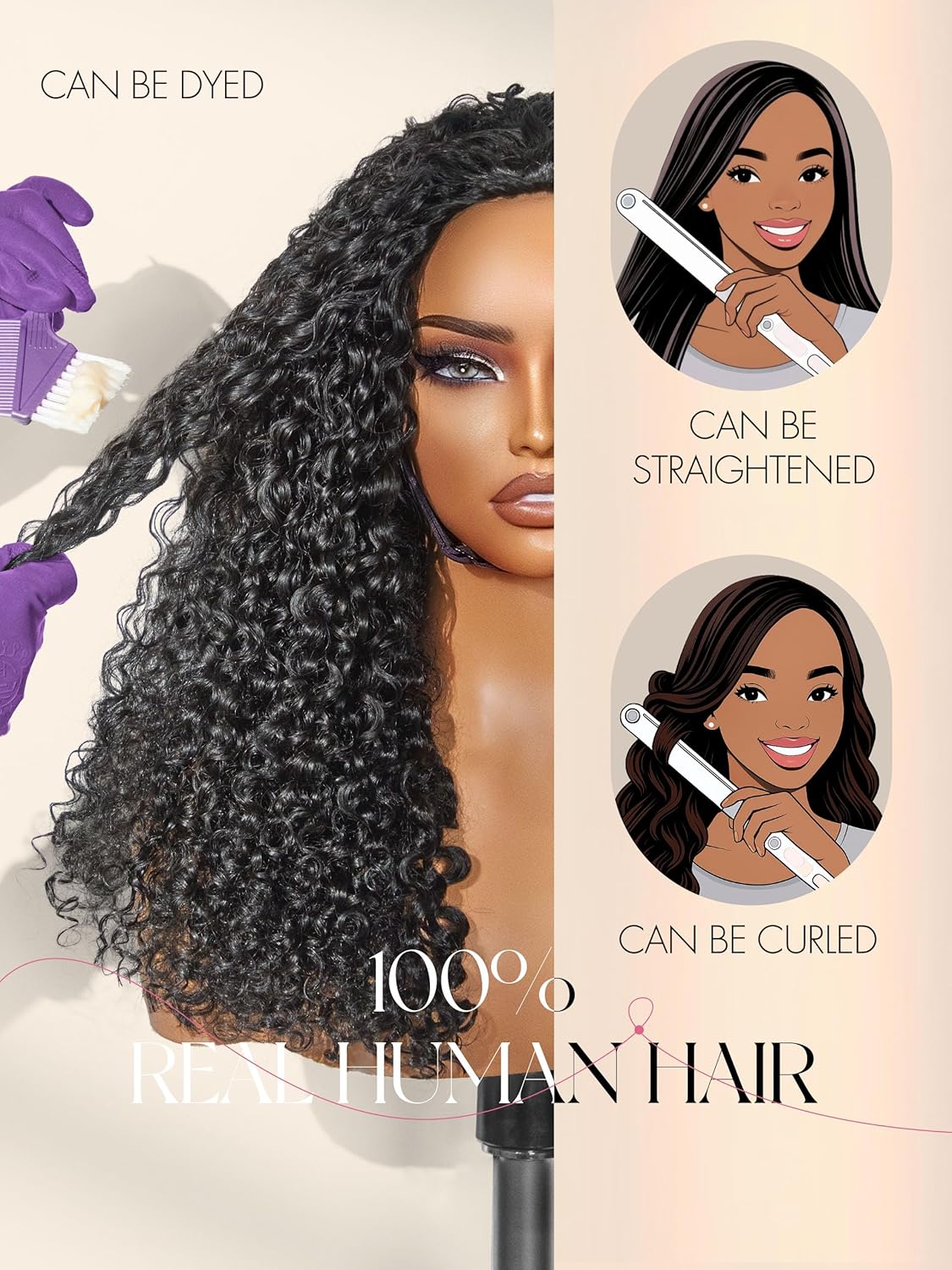LUVME HAIR Half Wig Burmese Messy Curly Flexi-Fit Invisi Flip Drawstring Wig 200% Density Burmese Curly Glueless Wigs 100% Human Hair Natural Black Ready to Go Headband Wig for Women 26 Inches