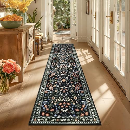 Yamaziot 2x8 Washable Hallway Runner Rug Non Slip, Colorful Black
