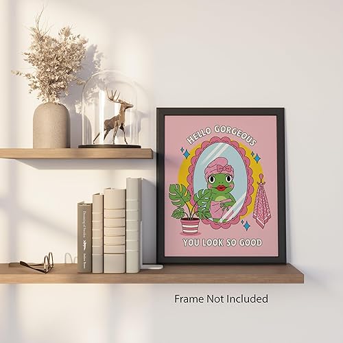 Miniatura 7 de Mirror Frog Says You Slay - Pink Frog Decor - Cute Bathroom Art for College Girls - Retro Bathroom Wall Art - Room Decor for Teens - Unframed 8x10