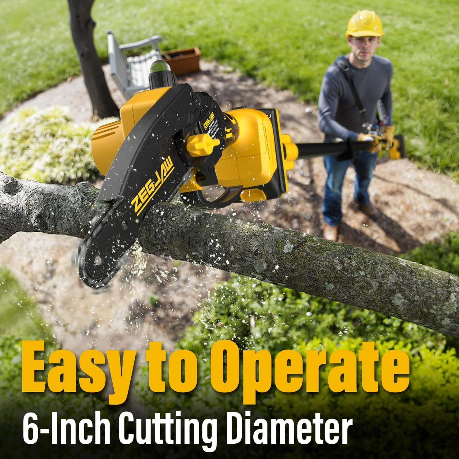 2-IN-1 Cordless Pole Saw & 6 Inch Mini Chainsaw with 2 Pack 2.0Ah Battery and Charger, Electric Pole Saw for Tree Trimming with Adjustable Extension Pole