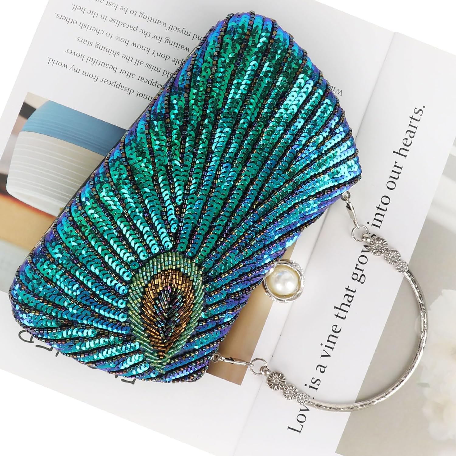 GUOZI Women's Vintage Beaded Sequin Peacock Clutch Purse Handmade Crossbody Evening Bag Handbag For Wedding Party Prom - Image 2