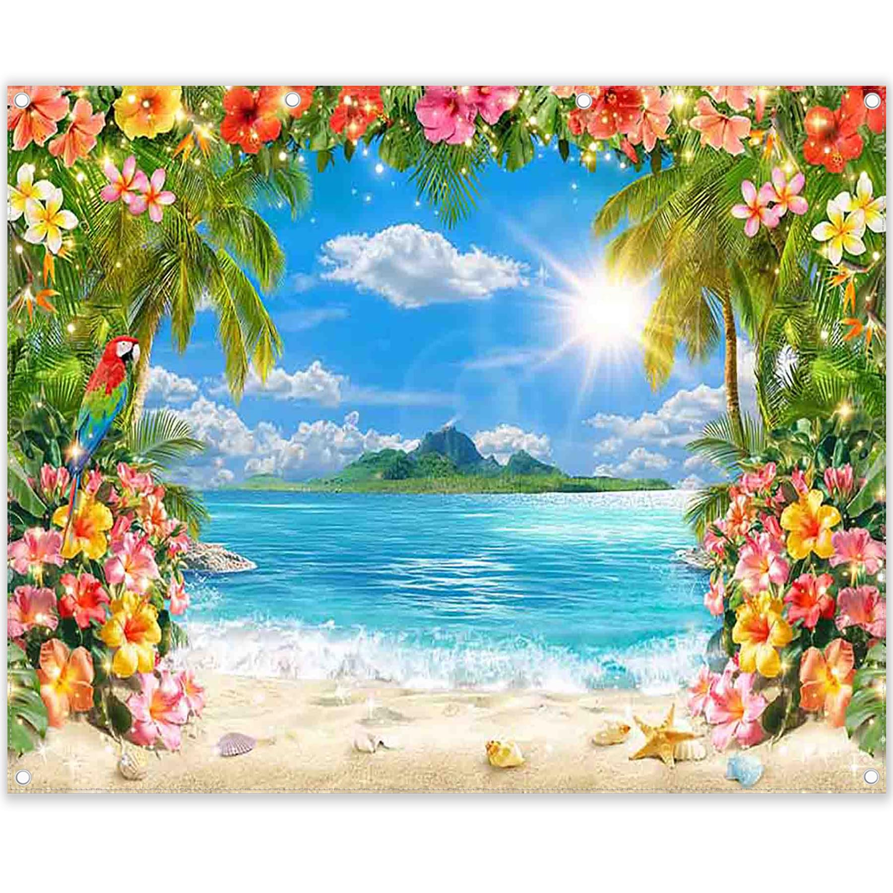 Luminora 3x2,4 m Hintergrund Hawaii Strand Blumen Luau tropisch Sommer | Polyester-Stoff, Wandbehang, Palmen, Kinder Familien Aloha Partyzubehör, Banner Dekorationen, Outdoor Fotokabine