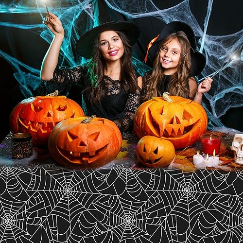 Miniatura 6 de Peryiter Mantel rectangular de plástico de tela de araña, 3 piezas, 54 x 108 pulgadas, impermeable, tela de araña, desechable, para el hogar,