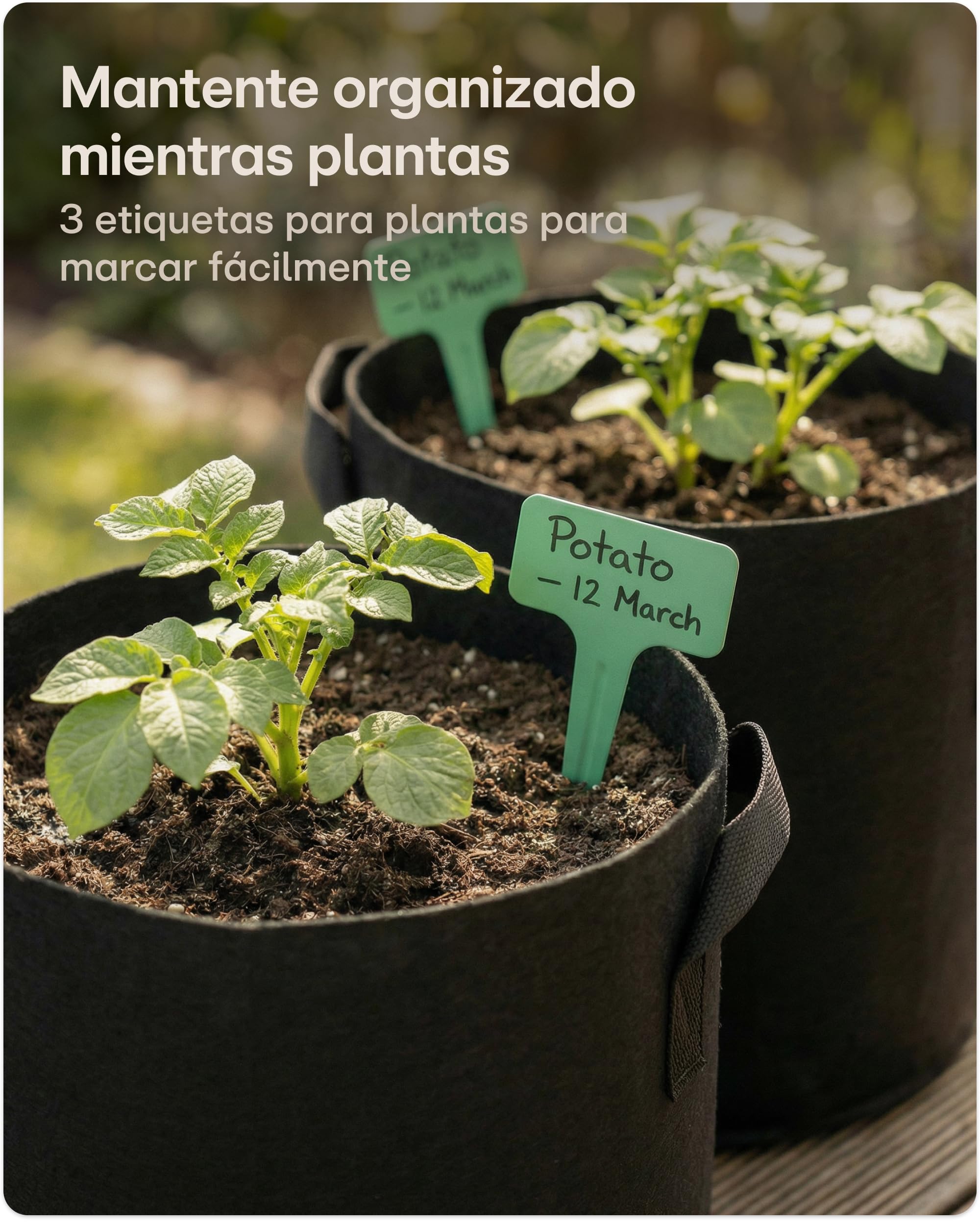 Praknu Bolsa de Cultivo para Plantas 40L - 3 Bolsas para Plantar Patatas y Vegetales - Resistente a la Lluvia - con Ventana de y Etiquetas de Plantas - Lavables y Plegables