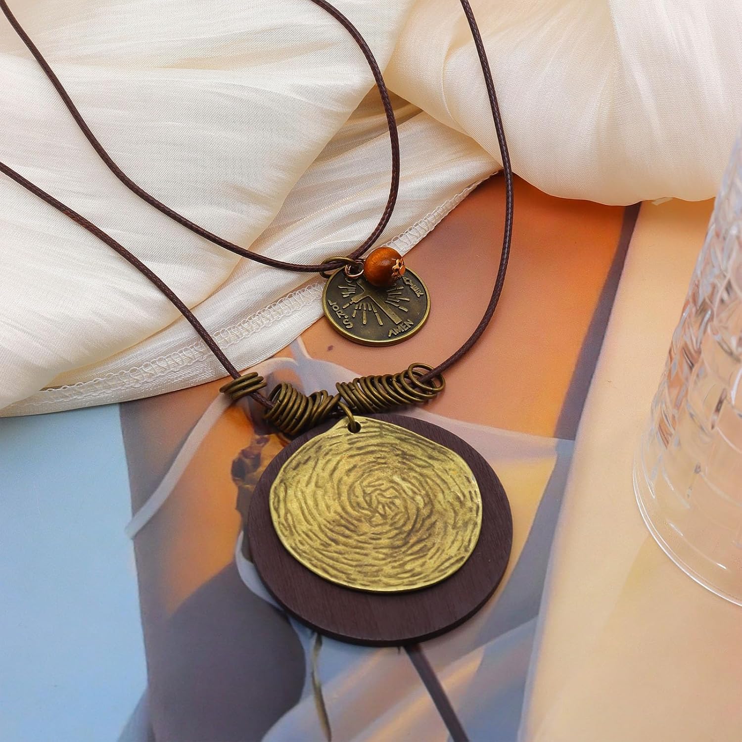 Long Boho Necklaces for Women Stacking Leather Cord Wooden Disc Pendant Necklaces Choker Vintage Adjustable Trendy Necklace Jewelry Gift - Image 5