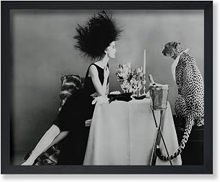 Poster Master Dining With A Cheetah Print - Wild Dinner Poster - Fashion Art - Black & White Photography Wall Design - Leopard Art - Living Room or Office Decor - 8x10 UNFRAMED Wall Art