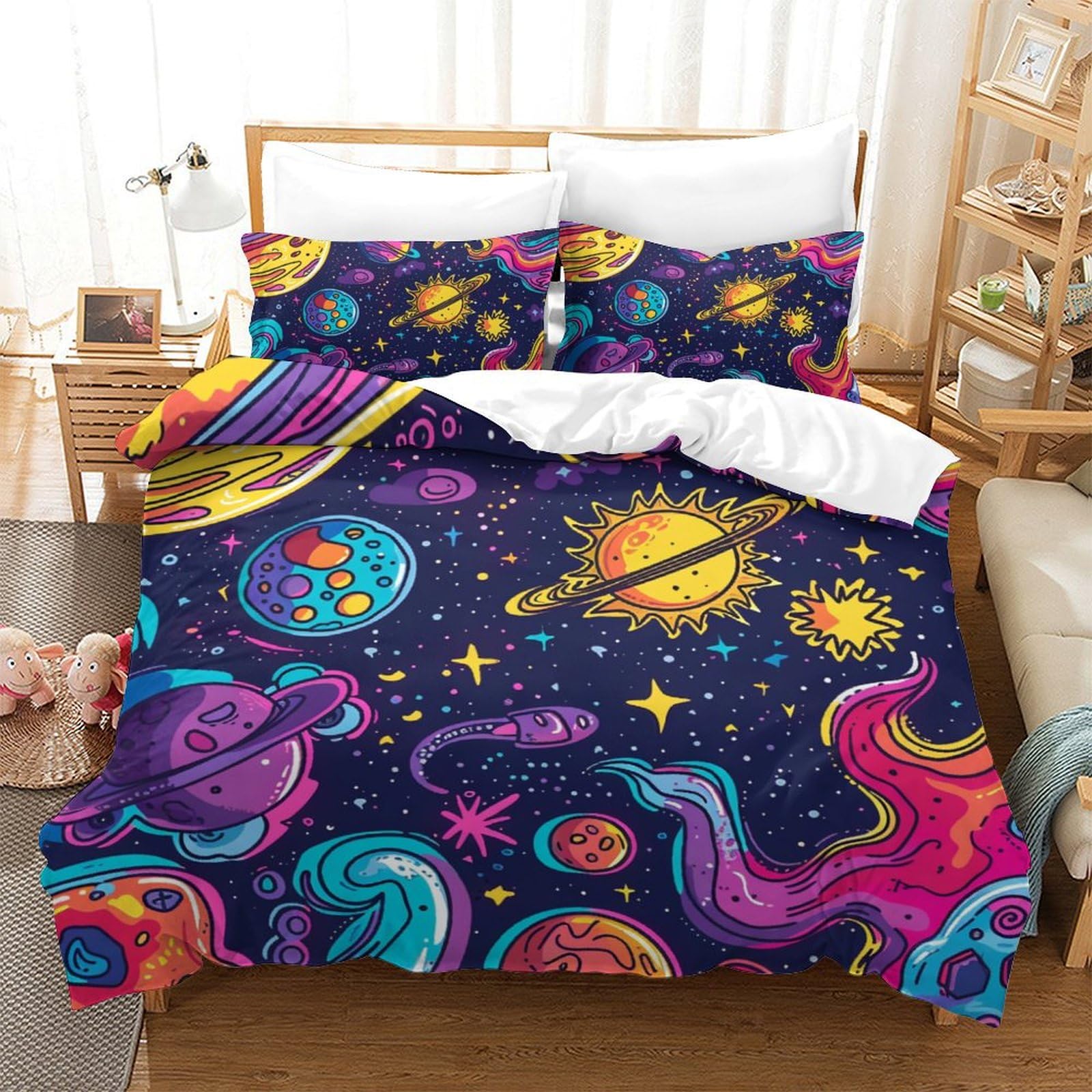Housse de couette douce galaxie 3D hypoallergénique avec fermeture éclair zip