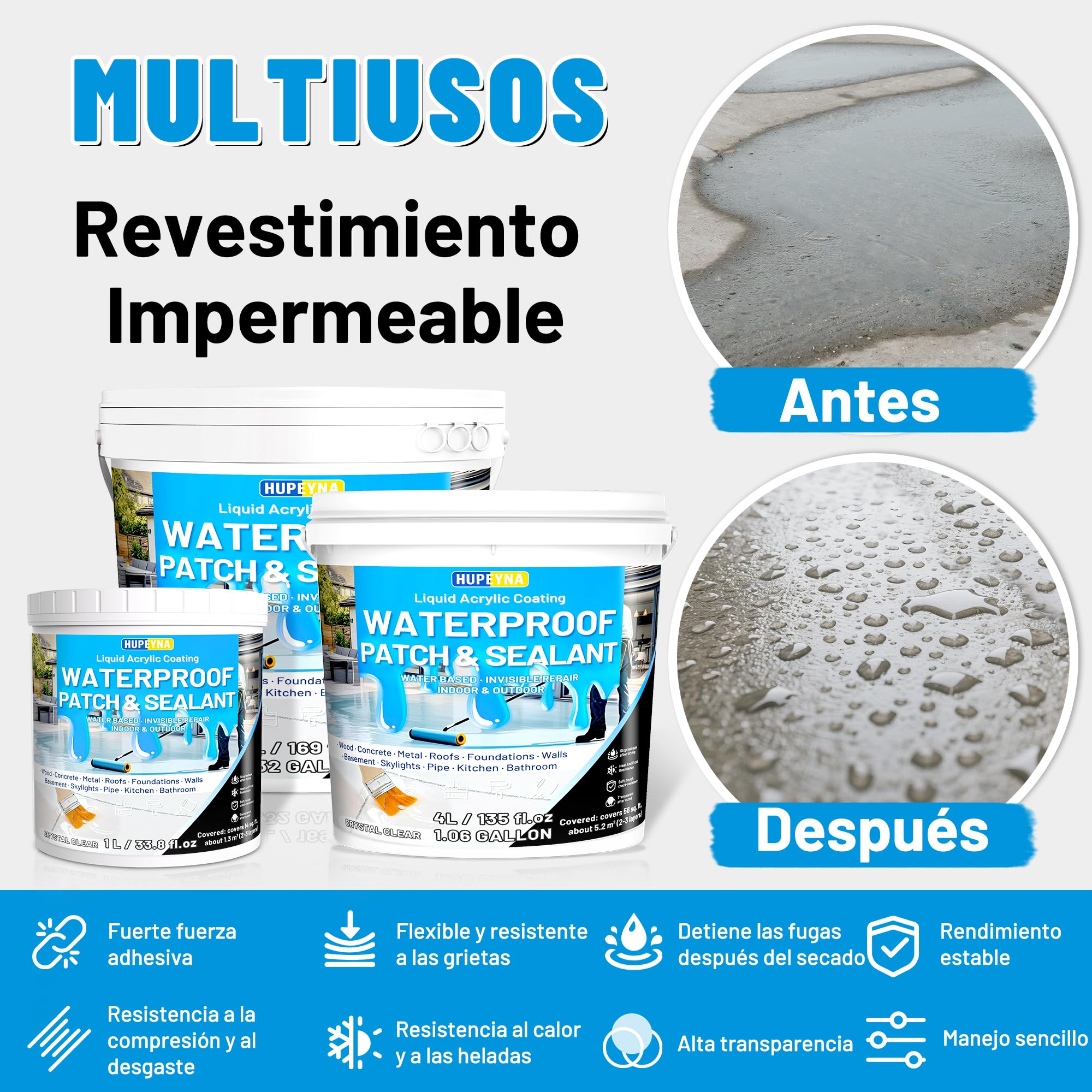 Impermeabilizante Transparente, Líquido Revestimiento Impermeable Reparador Waterproof Anti-Fugas, Sellador Invisible Impermeable para Interiores y Exteriores Pegamento Impermeable 4L