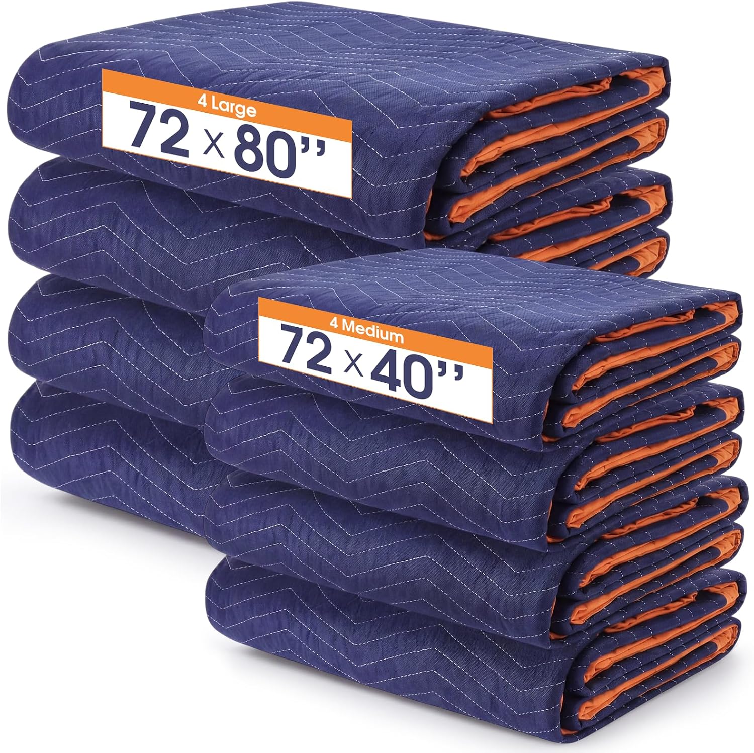 Nuanchu 8 Pack Dual Size Heavy Duty Moving Blankets, Quilted Furniture Shipping Pads - 4 Medium(72"x40") + 4 Large (72"x80") Packing Blankets for Moving, Storage & Wrapping, 22 lbs Total Weight