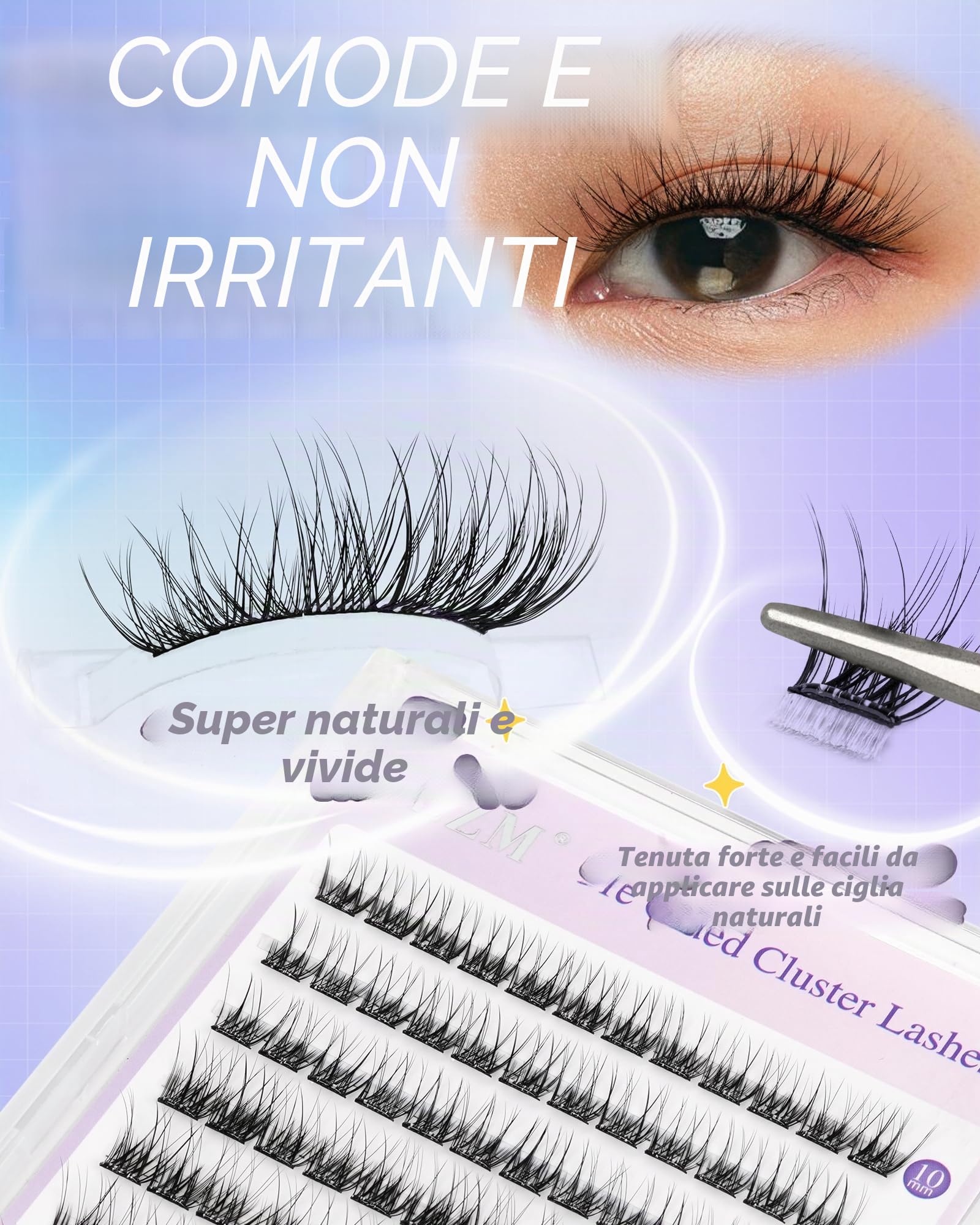 LZM Ciglia Finte Ciuffetti Autoadesive C Curl Pre-Incollate Ciuffetti Ciglia Finte Non Richiede Colla Kit Lash Extension Con Pinzette Pre Glued Cluster Lashes (ZH16)