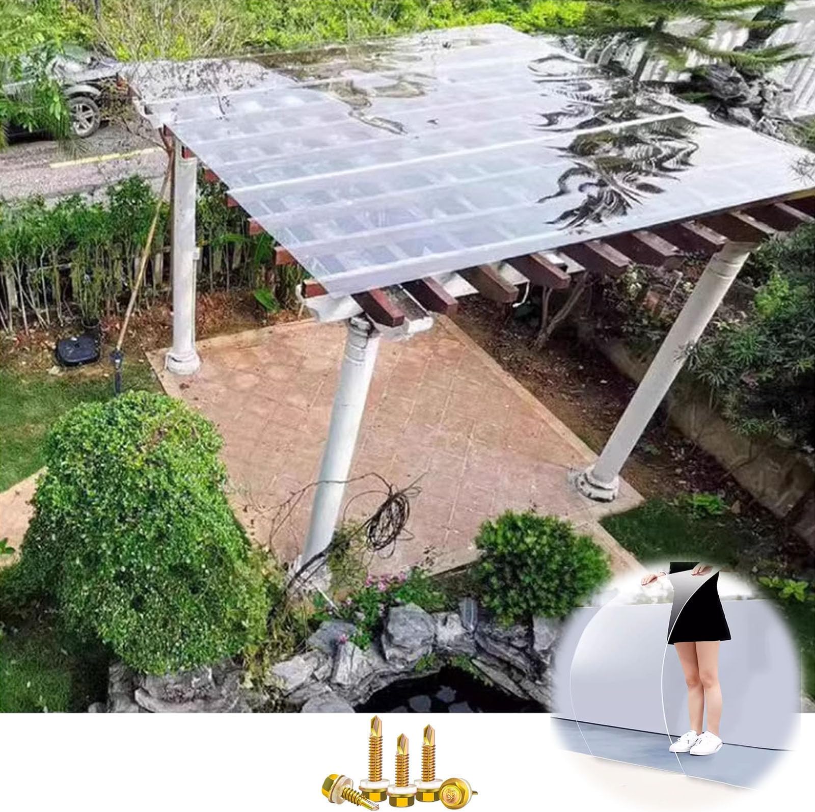 Clear Polycarbonate Panel Roofing Sheet with UV Protection for Outdoor Canopy Rainproof Awning Cover for Greenhouse Shed or Carport Easy to Cut 1.56m x 2m (5.1ft x 6.6ft)