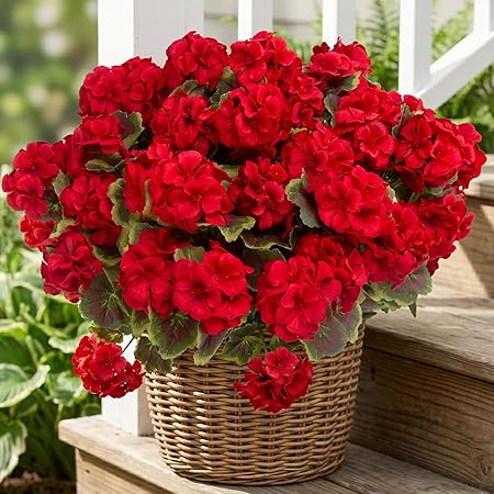 lovemoon 8 Pcs Artificial Geranium Plant Realistic Silk Flowers for