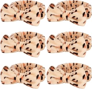 Casoty 6 Pcs Spa Headband, Hair Band for Washing Face, Cheetah Makeup Headband, Skincare Headbands, Soft Fleece Hairband for Face Washing Yoga