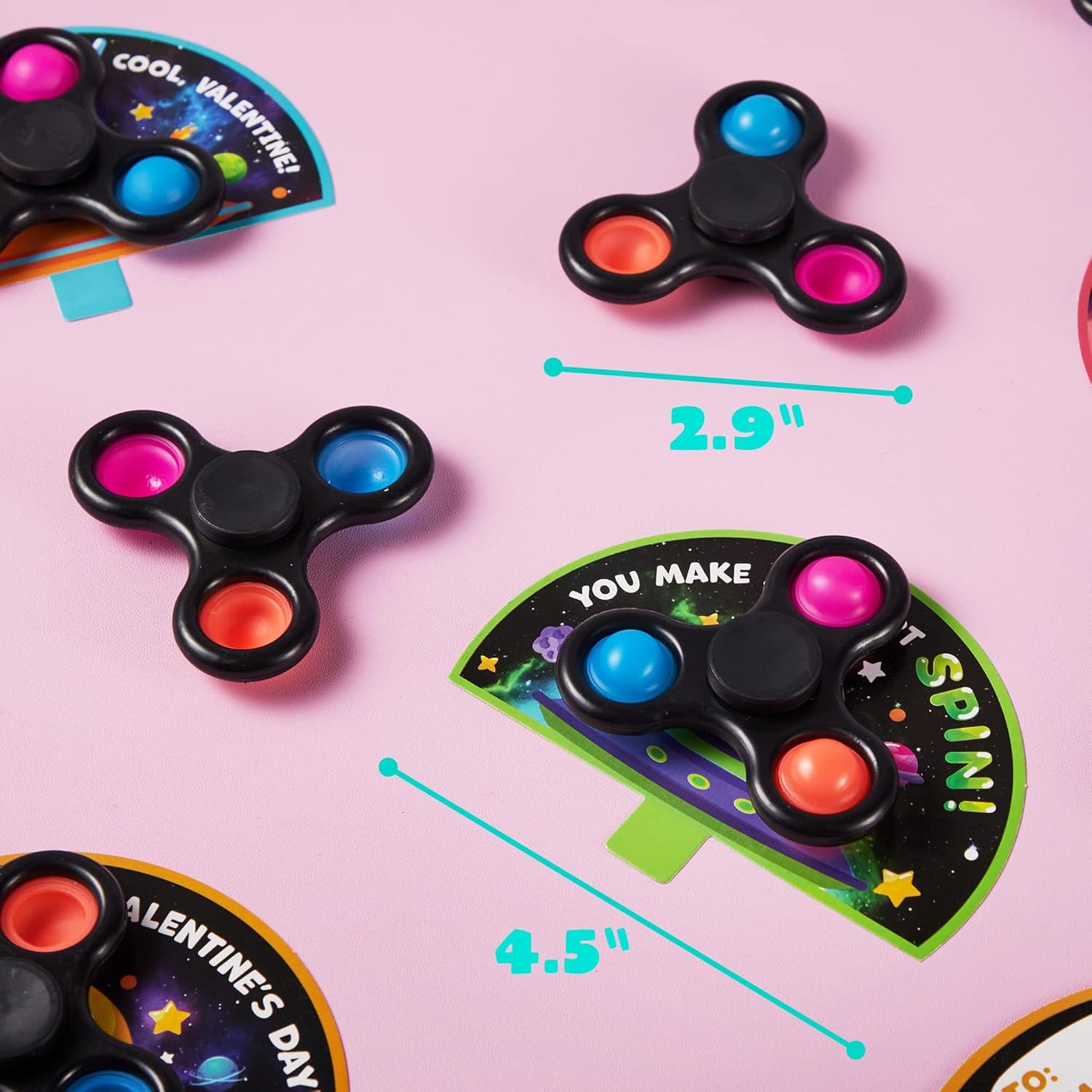 JOYIN 28 Packs Valentines Cards with Alien Style Fidget Spinner for Kids, Stress Relief Hand Finger Spinner Fidget Toy for Classroom Exchange, Valentine's Party Favors, Party Game Prizes for Kids