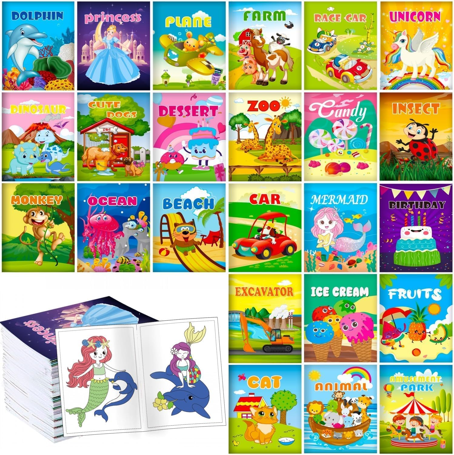Elfew 20 Pièces Livre de Coloriage pour Enfants 3-8 Ans, Mini Coloriage | 320 Dessins Uniques et Labyrinthes, Pochette Surprise Enfant Cadeau Anniversaire, Mini Livre de Coloriage pour Enfants 4 à 8