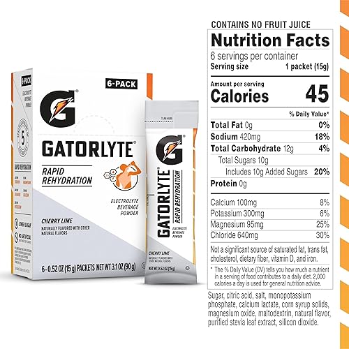 Miniatura 2 de Gatorlyte Limón cereza en polvo, hace una porción de 16.9 onzas, peso neto de 3.1 onzas (paquete de 6)