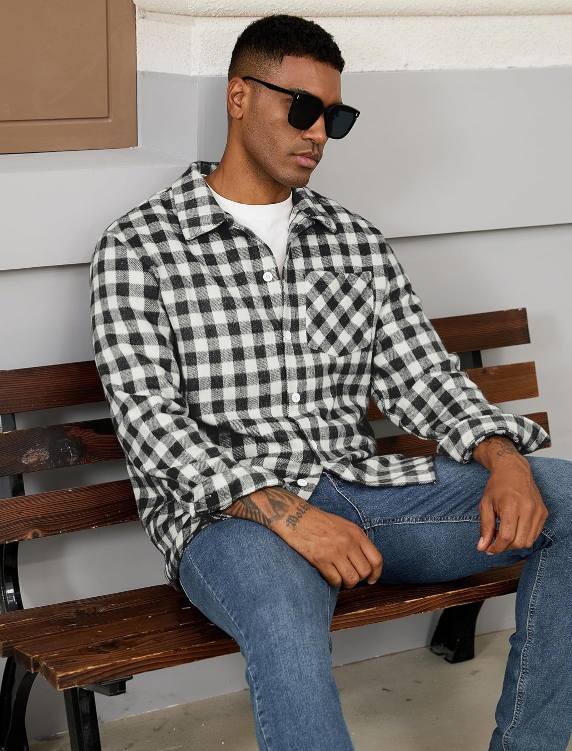 ZAFUL Men's Flannel Shirts Casual Plaid Button Down Shirt Jacket Long Sleeve Shacket with Pockets - Image 4