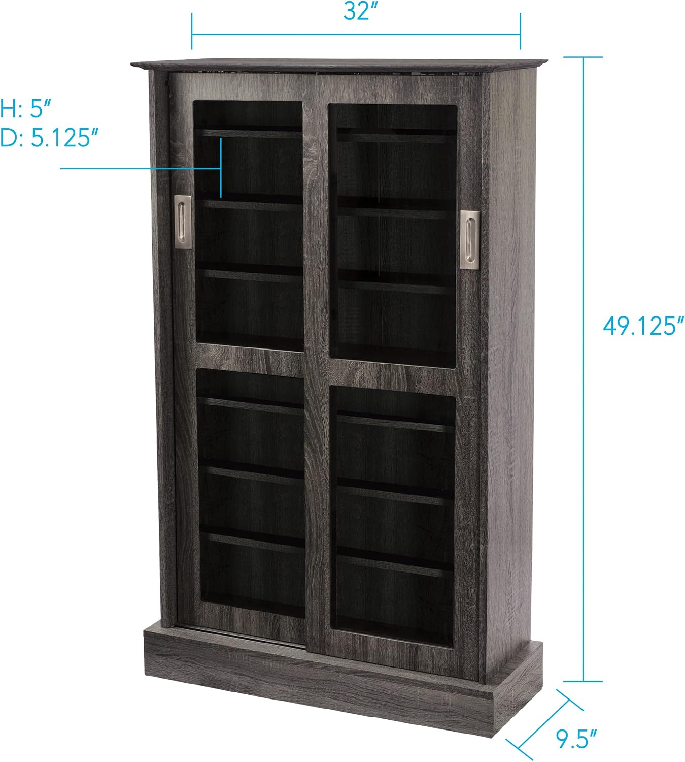 Atlantic Driffield Media Storage Cabinet with Tempered Glass Pane Sliding Doors, Protect Music, Movie, Video Game, Toy, Coin & Memorabilia Collections, PN 38408084 in Textured Charcoal Finish