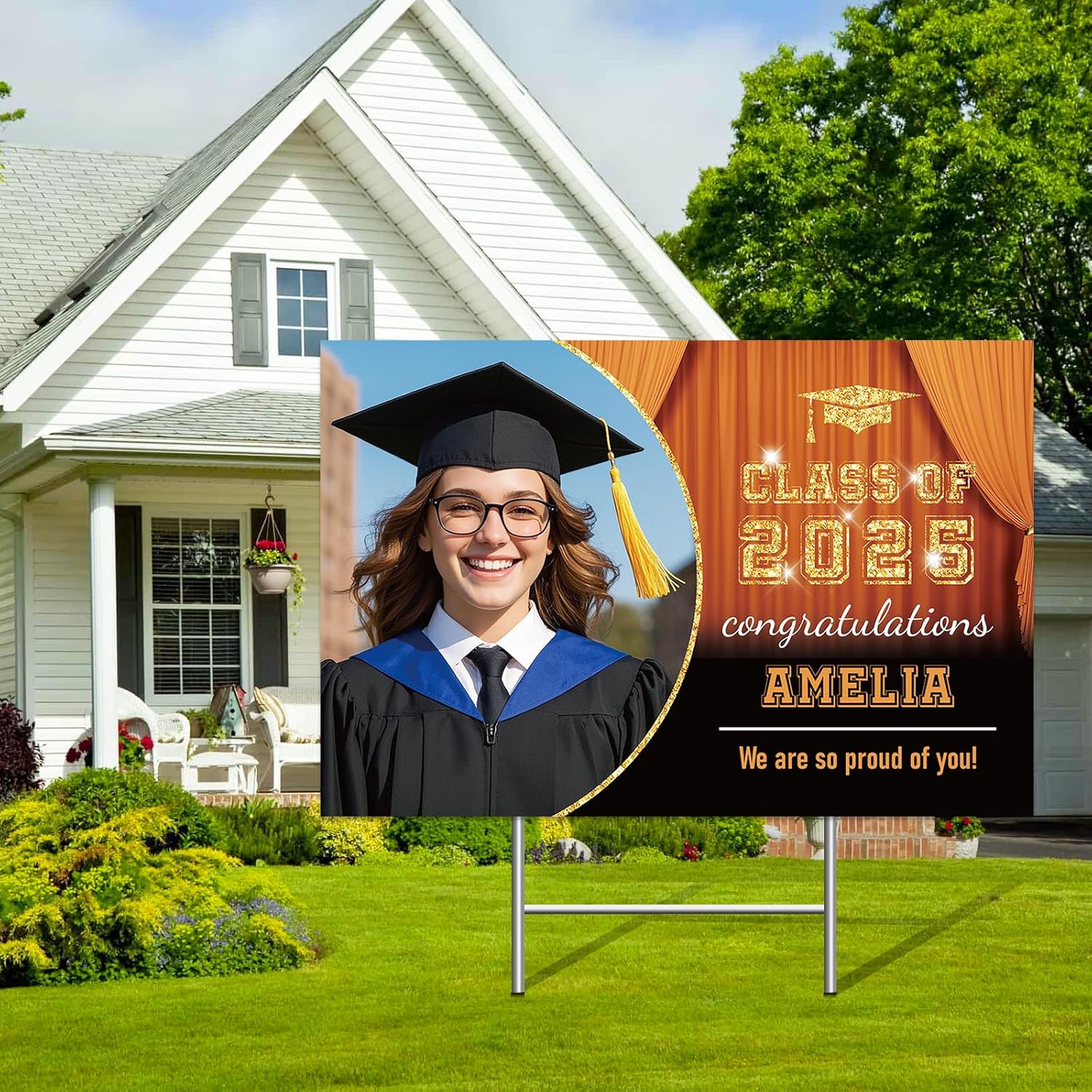 KAINSY Personalized Graduation Yard Signs Class of 2025, Senior High School College Graduation Yard Sign, Congrats Grad Yard Sign, Graduation Party Decor 2025, Graduation Decorations 2025, Orange