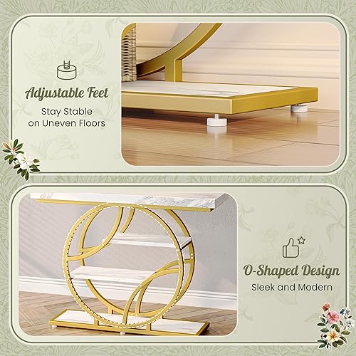 Miniatura 8 de Huuger Mesa de entrada de 41.3 pulgadas con parte superior de mármol, moderna mesa de sofá consola con estantes, para entrada, pasillo, entrada