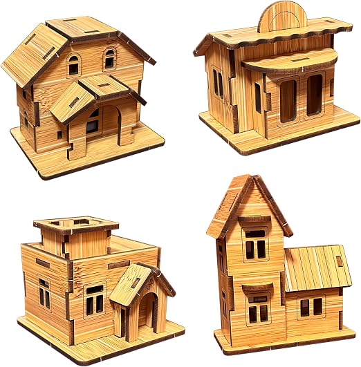 Amazon.com: MPIUET 4-in-1 Log Cabin Mini House 3D Wooden Puzzle ...