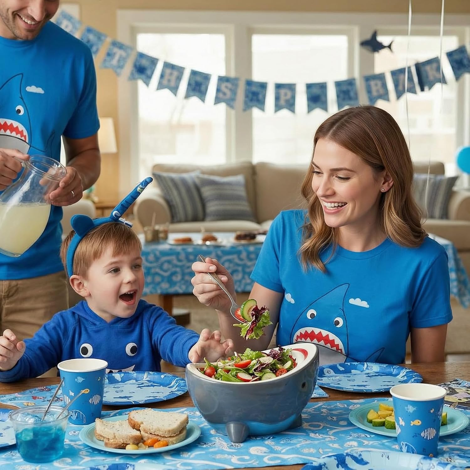 40 oz Large Shark Salad Bowl, Handmade Fruit Bowls for Kitchen Counter, Decorative Key Bowl Cute Ceramic Ramen Popcorn Snack Candy Serving Bowls, Unique Funny Shark Gifts Birthday Party Decorations