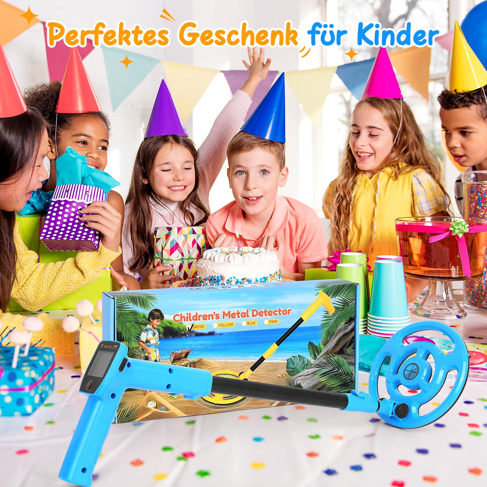 Metalldetektor Kinder, USB-wiederaufladbar Metalldetektor für Kinder, 7,36" wasserdichte Suchspule, 61-89cm Verstellbarer Griff mit LCD-Display, Strandschatzsuche Outdoor-Spielzeug für 8-12 (Blau)